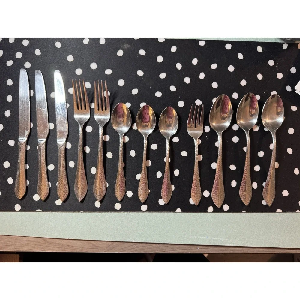 12 Piece Martha Stewart MSE Stainless Steel Hammered Silverware Replacements